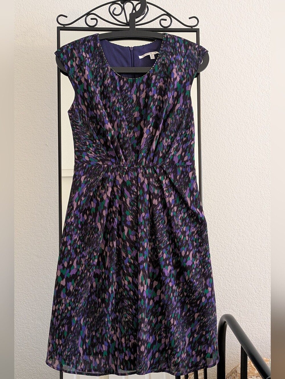 Colorful Abstract Print Dress with Beaded Neckline